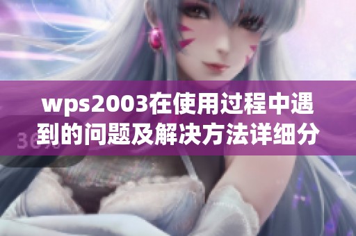 wps2003在使用过程中遇到的问题及解决方法详细分析